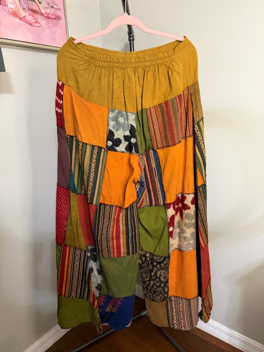 Boho Patchwork Wide Leg Pants Cotton Nepal Festival Hippie Lounge M/L NWT - Picture 3 of 10